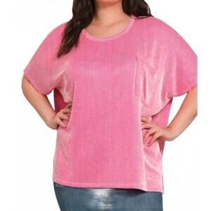 NEW ZENANA relaxing ribbed tee - plus in pink